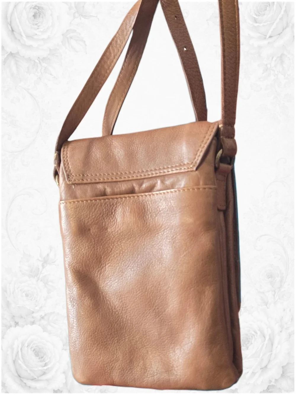 Oak & Tan Vlenca Brown Leather Crossbody Bag 3 Section Organizer